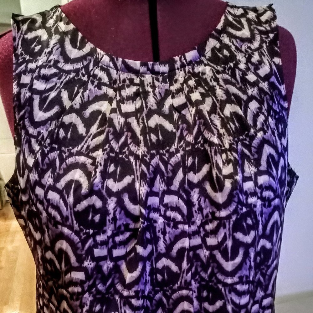 Chaus Pleated Yoke Purple Print Sleeveless Top